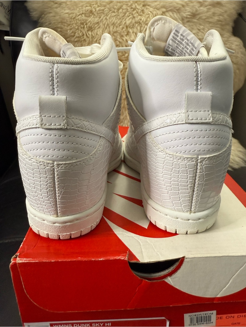 RARE Nike Triple White Croc Dunk Sky Hi Wedge Sneakers Japan Women’s 6.5 W/Box - Picture 6 of 8